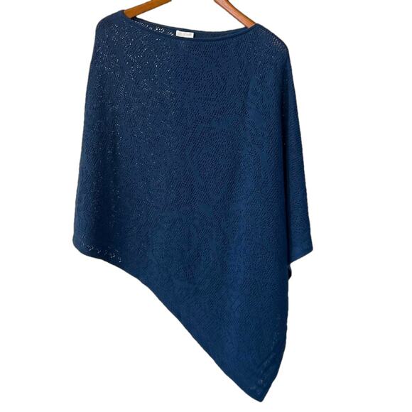 J. Jill Sweaters - J Jill Poncho OS Women Blue Asymmetrical Boho Lagenlook Cotton Linen Sweater